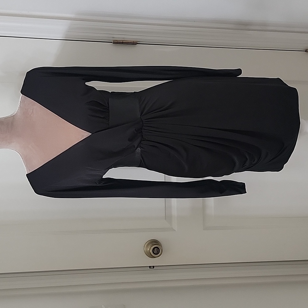 Hoaglund, New With Tag, Size 4 Double V Neck Mini Dress With Leather Waist Band